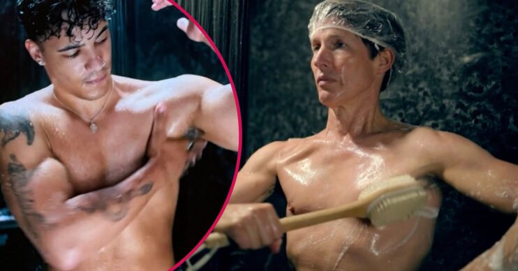 Freddie shower scene from Traitors/James Blunt shower scene on Celebrity Traitors