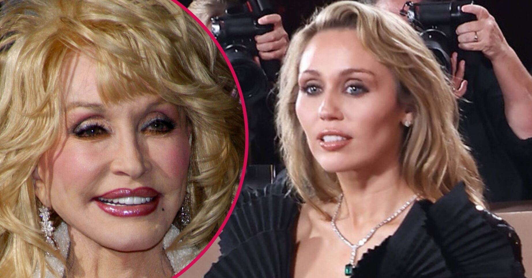 Dolly Parton smiling/Miley Cyrus on the red carpet
