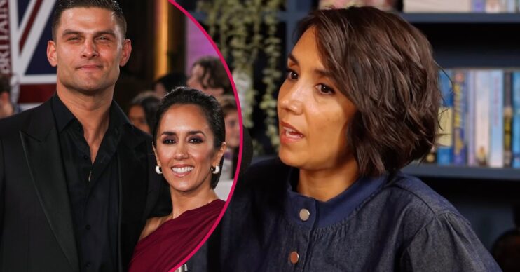 Aljaz Skorjanec and Janette Manrara on the red carpet/Janette Manrara talking