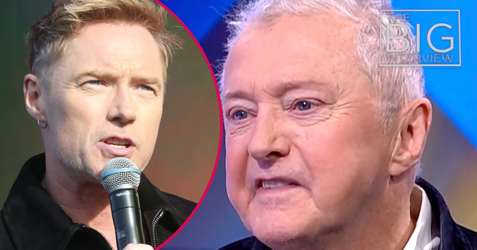 Ronan Keating on stage/Louis Walsh talking