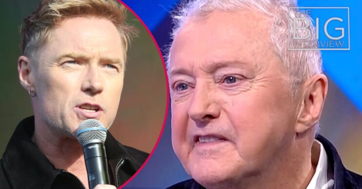 Ronan Keating on stage/Louis Walsh talking