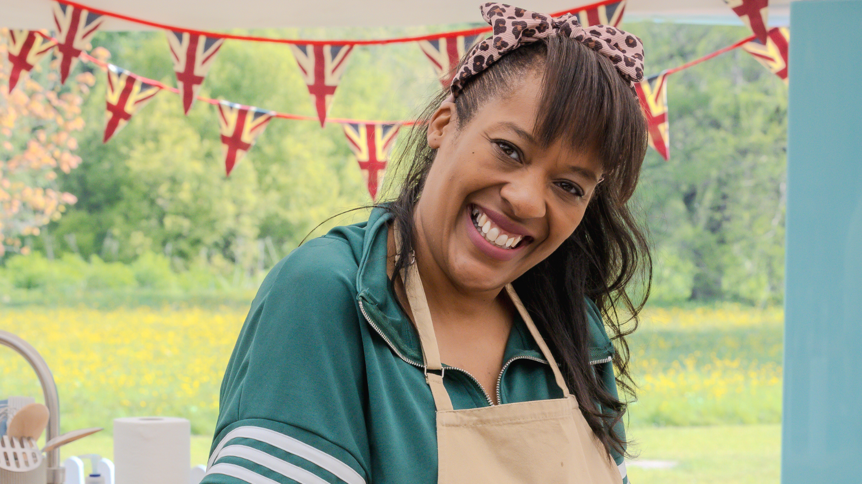 Great British Bake Off's Nikki in green T shirt