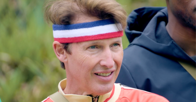 James Blunt in red, white and blue sweatband