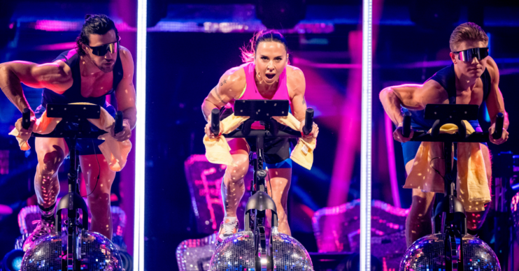 Mel C on exercise bike on Strictly Come Dancing