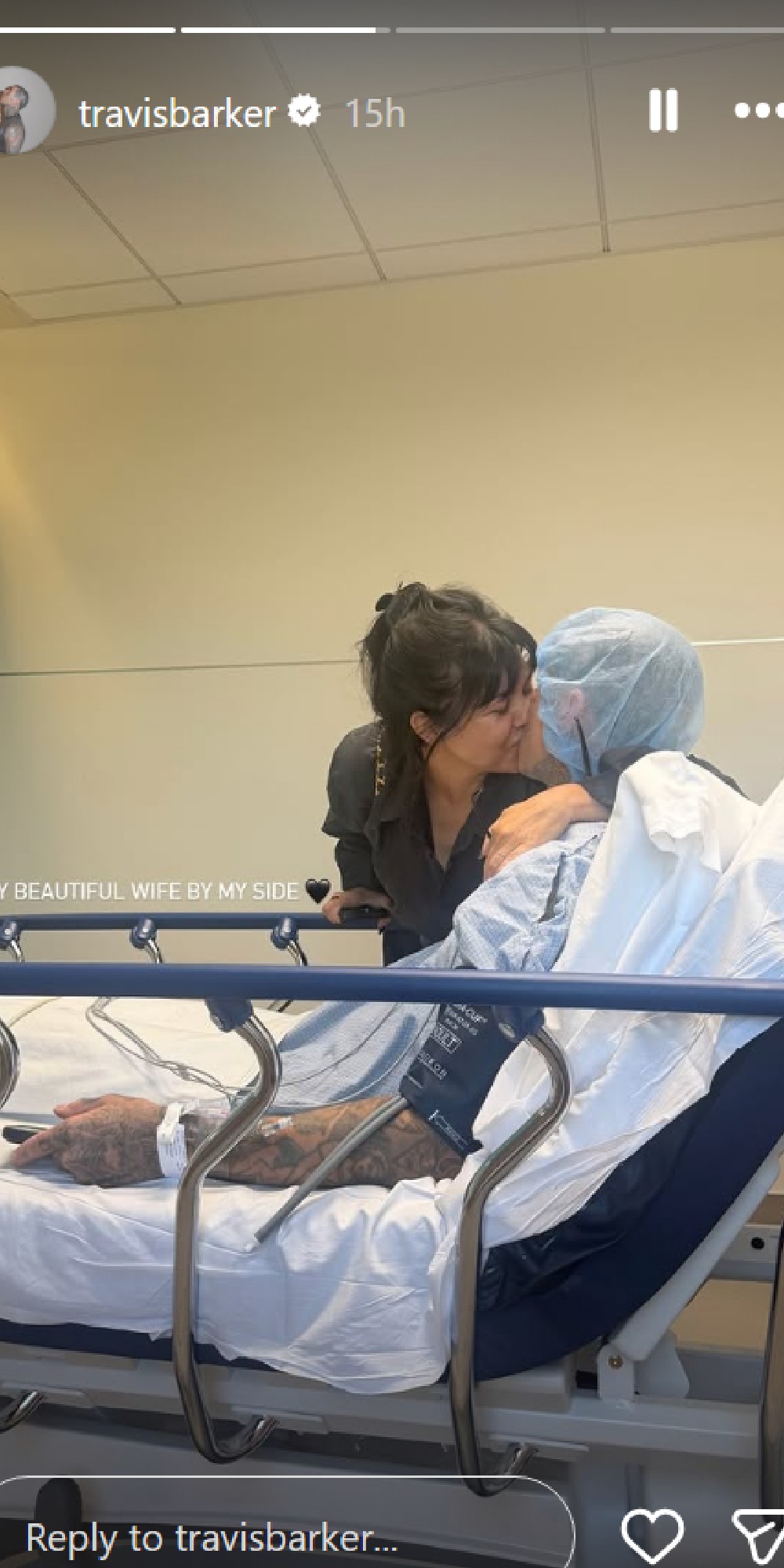 Kourtney Karadashian kisses Travis Barker in a hospital bed