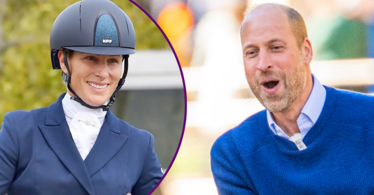 RI composite of Prince William shouting and Zara Tindall riding a horse