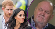 RI composite of Prince Harry and Meghan Markle during engagement and Thomas Markle speaking on GMB