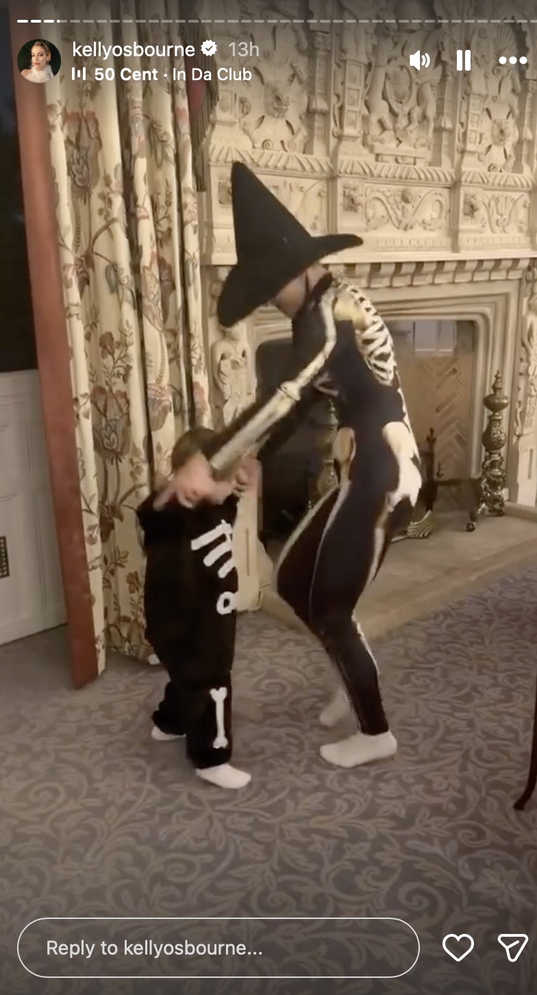 Kelly Osbourne and son Sidney dressed as skeletons