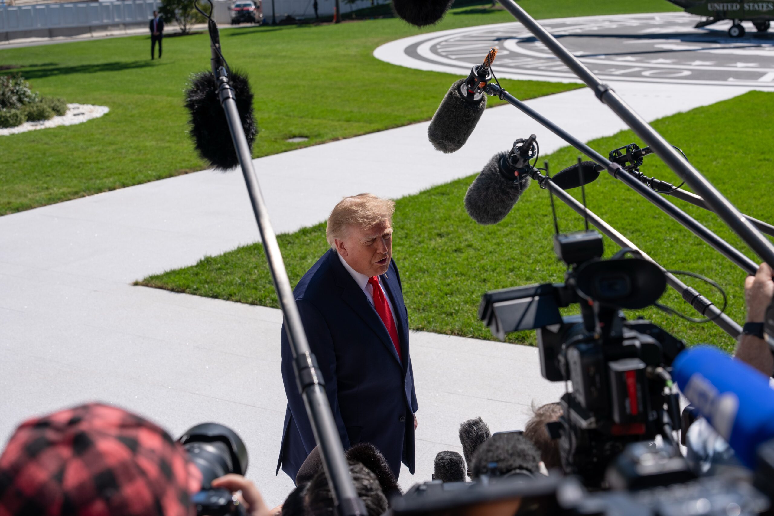 Donald Trump speaking to reporters