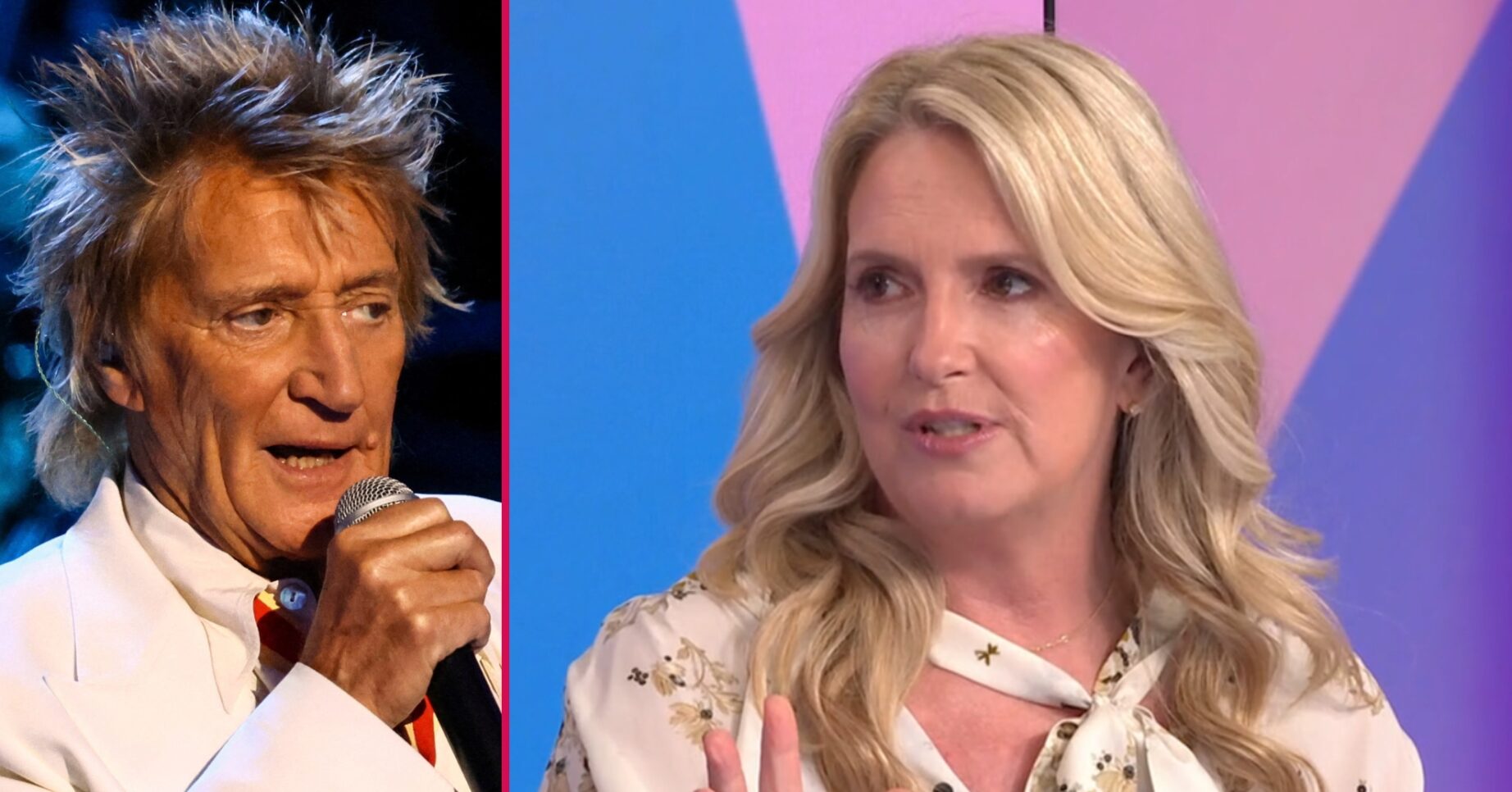 ED composite of Rod Stewart performing and Penny Lancaster on Loose Women