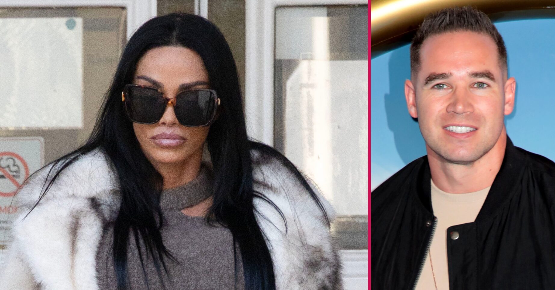 ED composite of Katie Price outside court and Kieran Hayler smiling at event