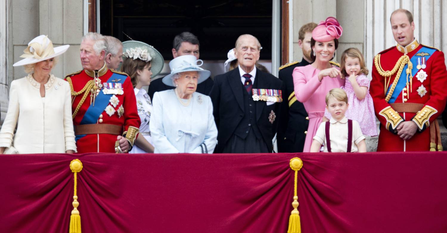 Royal family members assemble on the Buckingham Palace balcony for Trooping the Colour in 2017