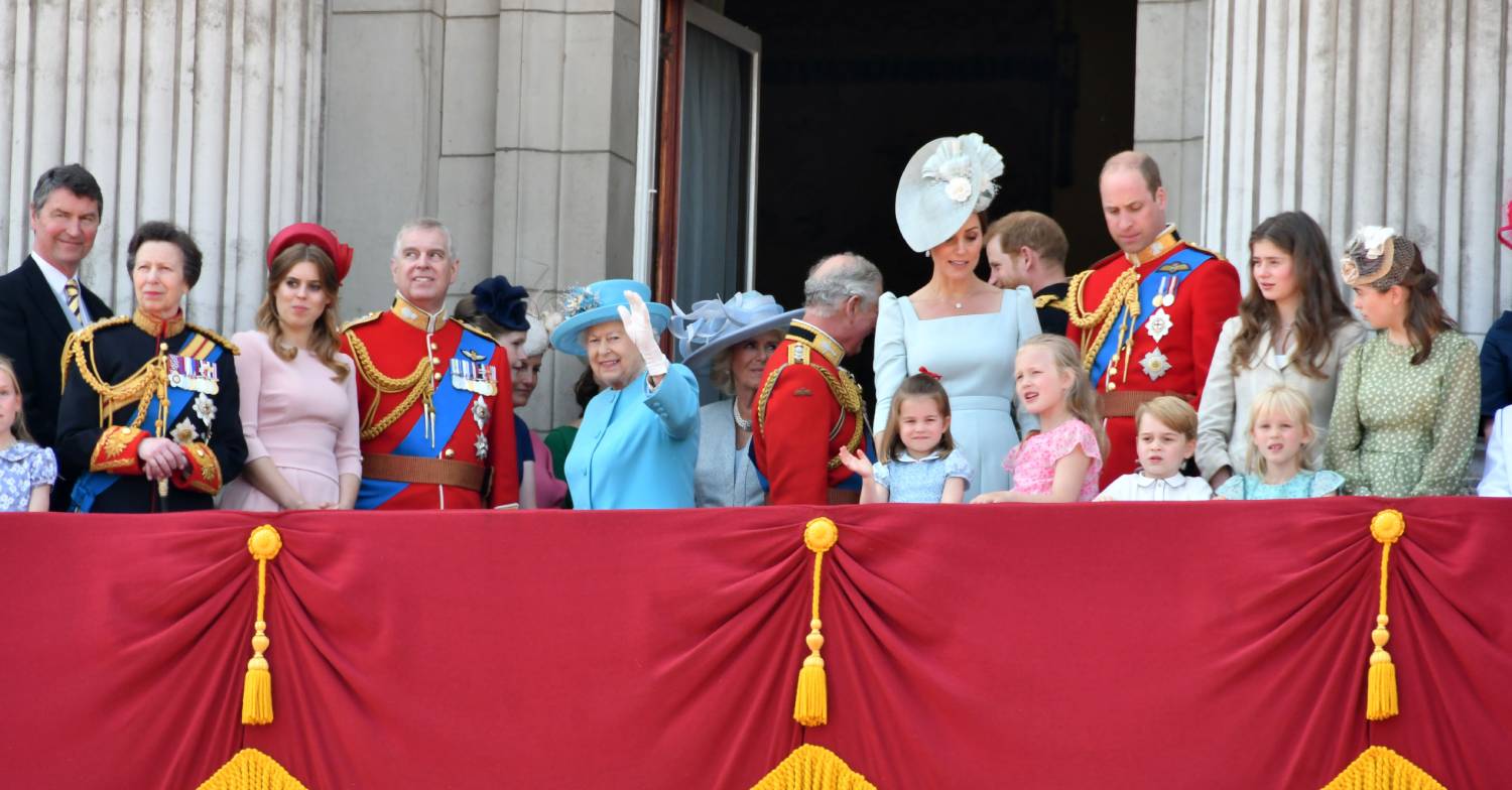 Royal family members assemble on the Buckingham Palace balcony for Trooping the Colour in 2018