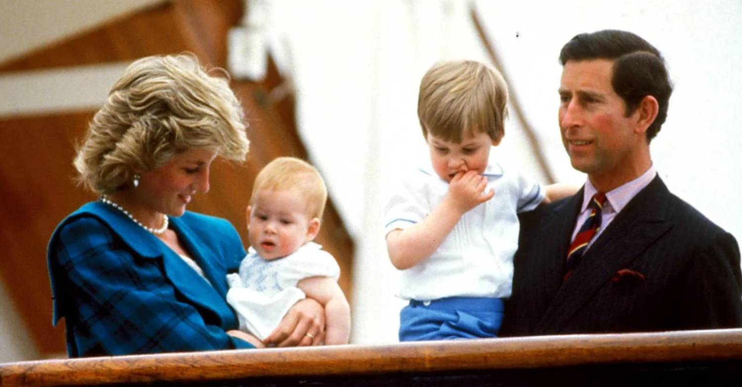 Prince Harry Diana, Prince Harry is held by his mother Diana as a baby while Prince William is held by their father Prince Charles