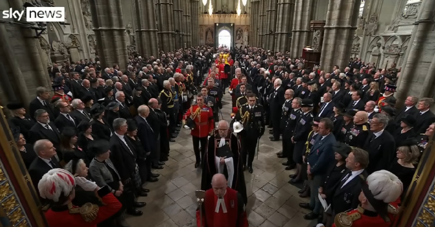 The Queen coffin being carried into Westminster Abbey during funeral