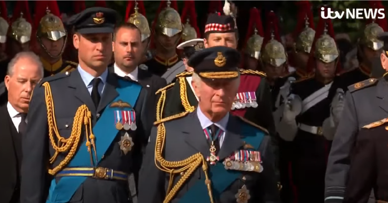 William, Prince of Wales and King Charles walking in procession