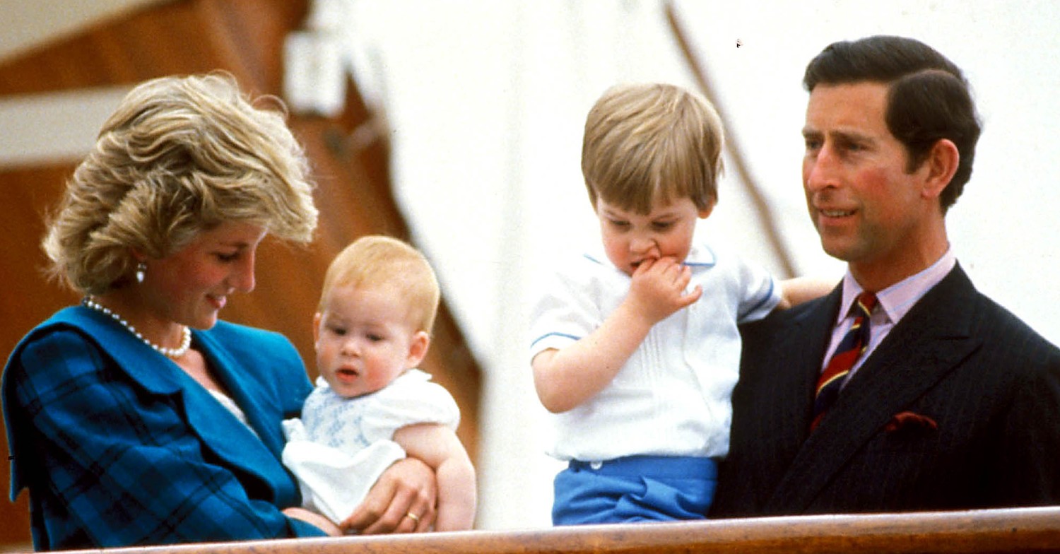 Princess Diana with Prince Harry and William as a baby and Charles